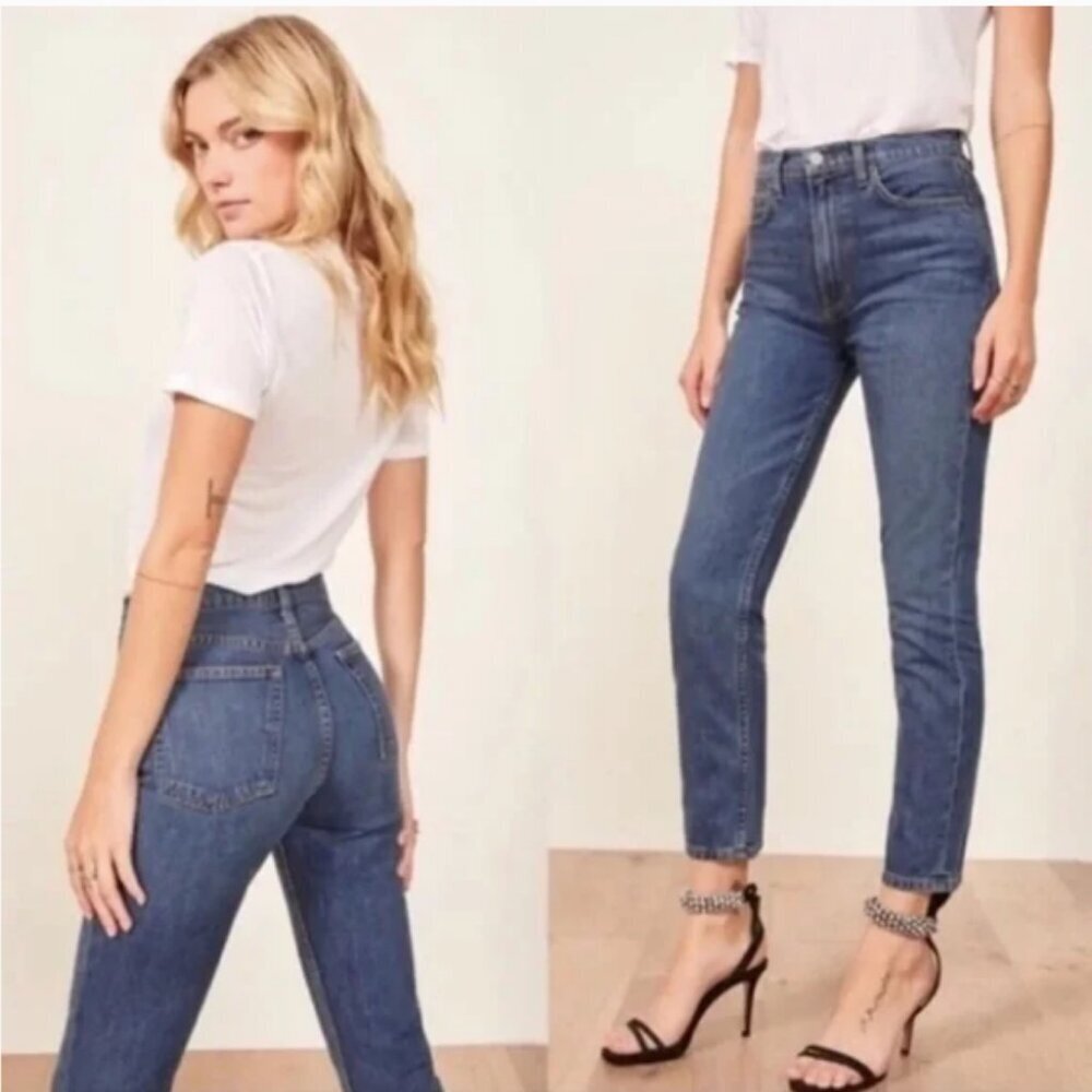 REFORMATION Julia High Cigarette Jean 27 Baltic Wash Stretch Denim Medium Wash
